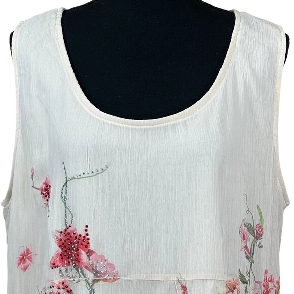 Calstyle White Coral Floral Sleeveless Lined Babydoll Tunic Top Size 2X - Picture 5 of 9